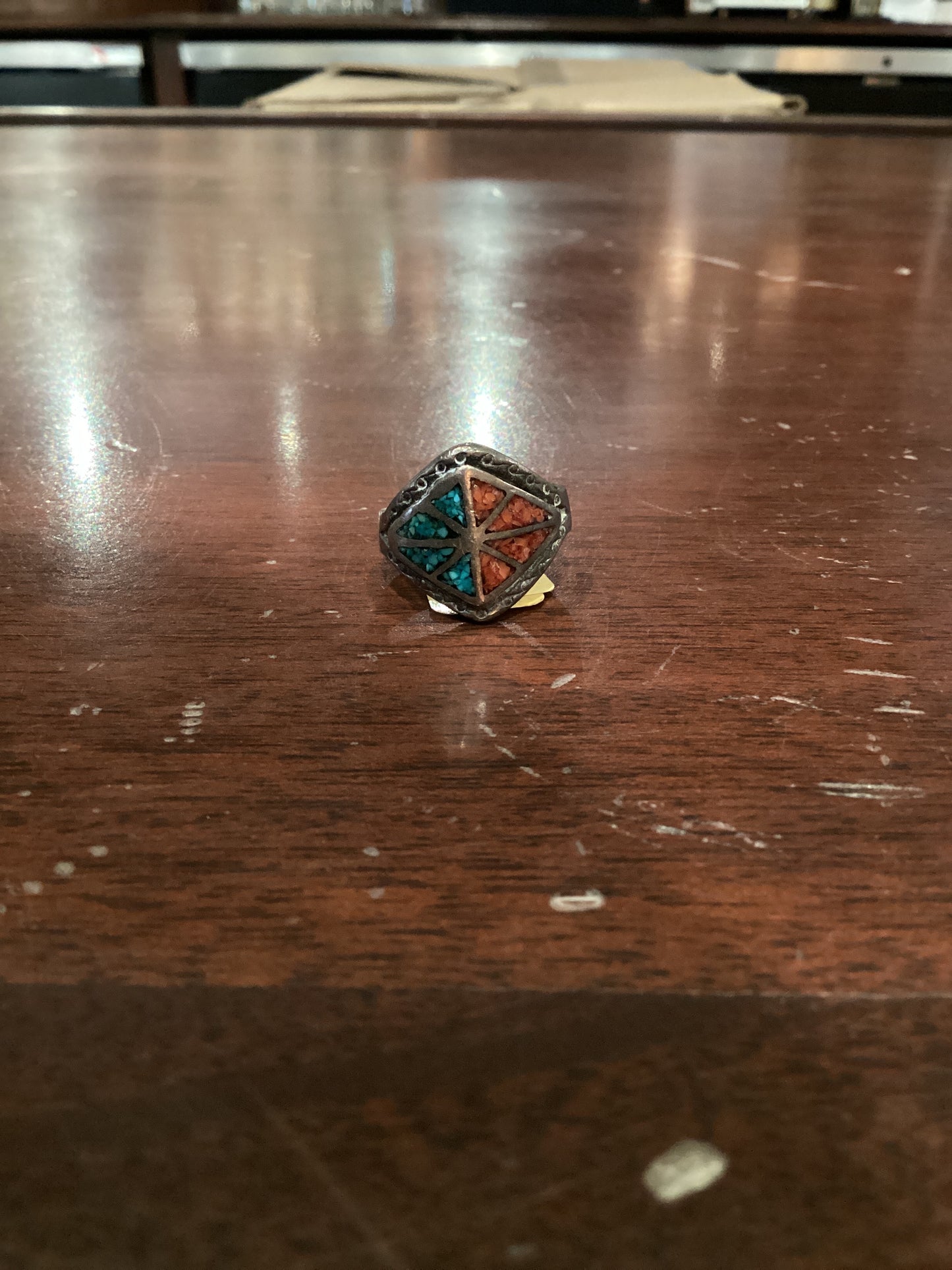 CP red/blue diamond shaped ring