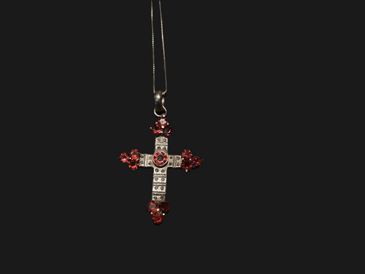 Angelique red gem cross necklace