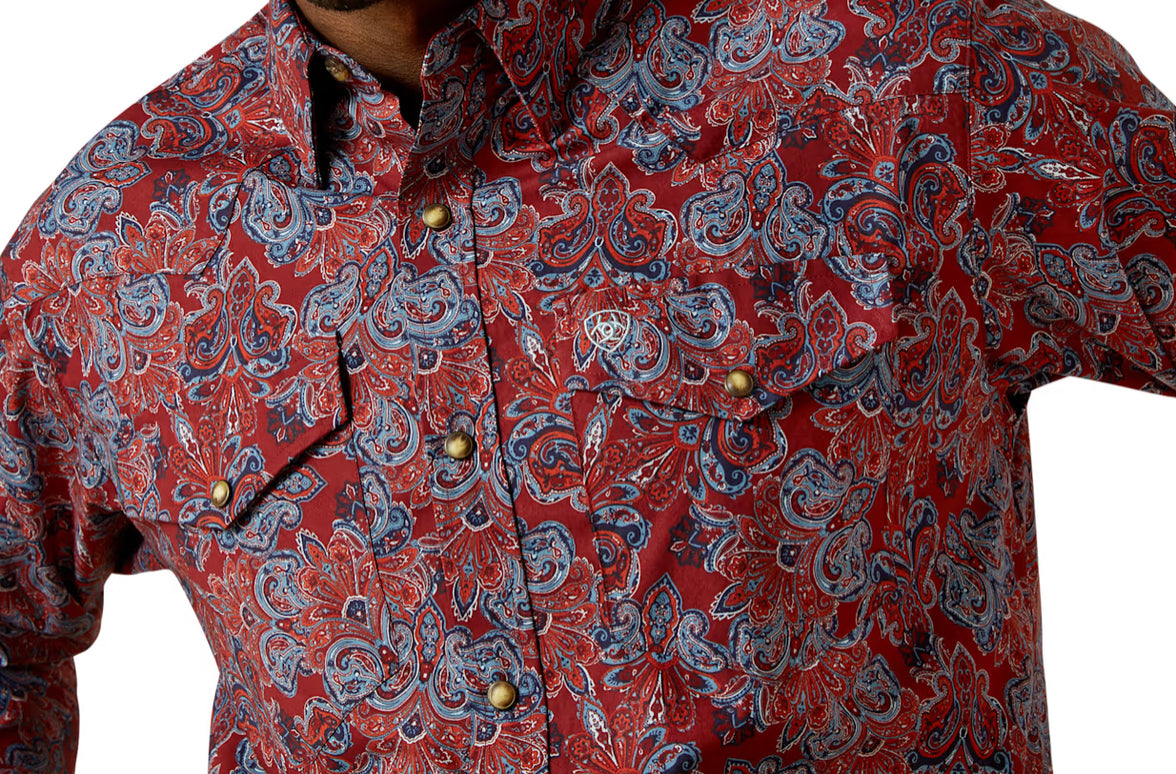 Ariat Dark Red Tyrone Snap-Front Fitted Long-Sleeve