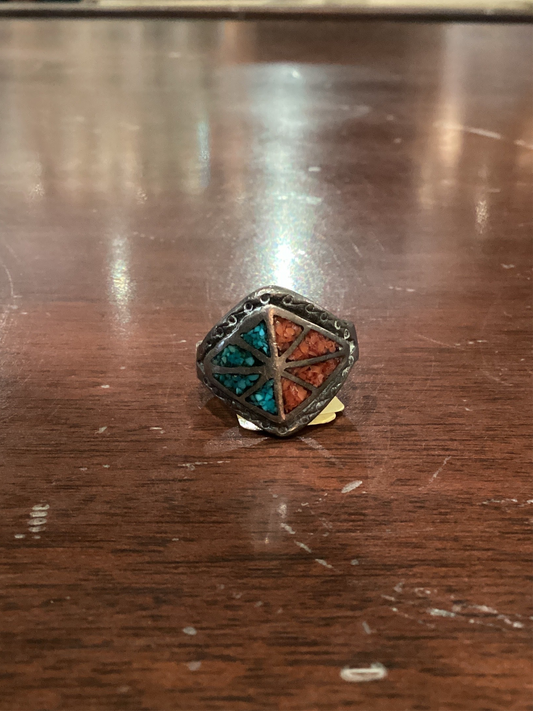 CP red/blue diamond shaped ring