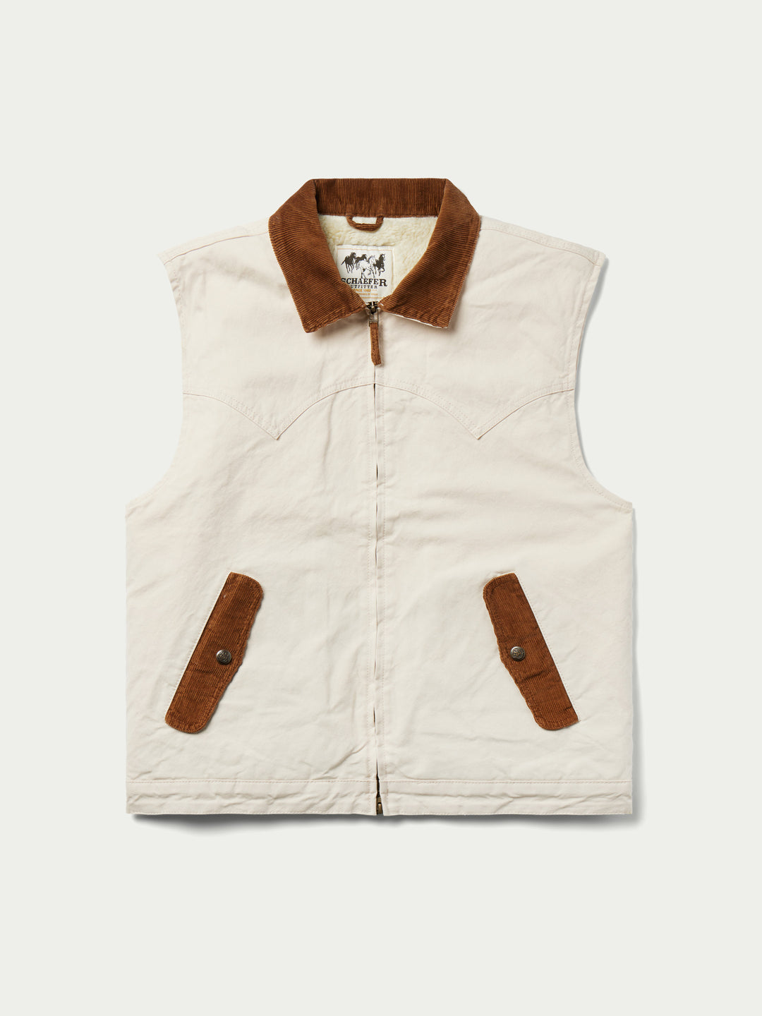 Zip Canvas Vest w/ Sherpa Lining (Natural/ White)