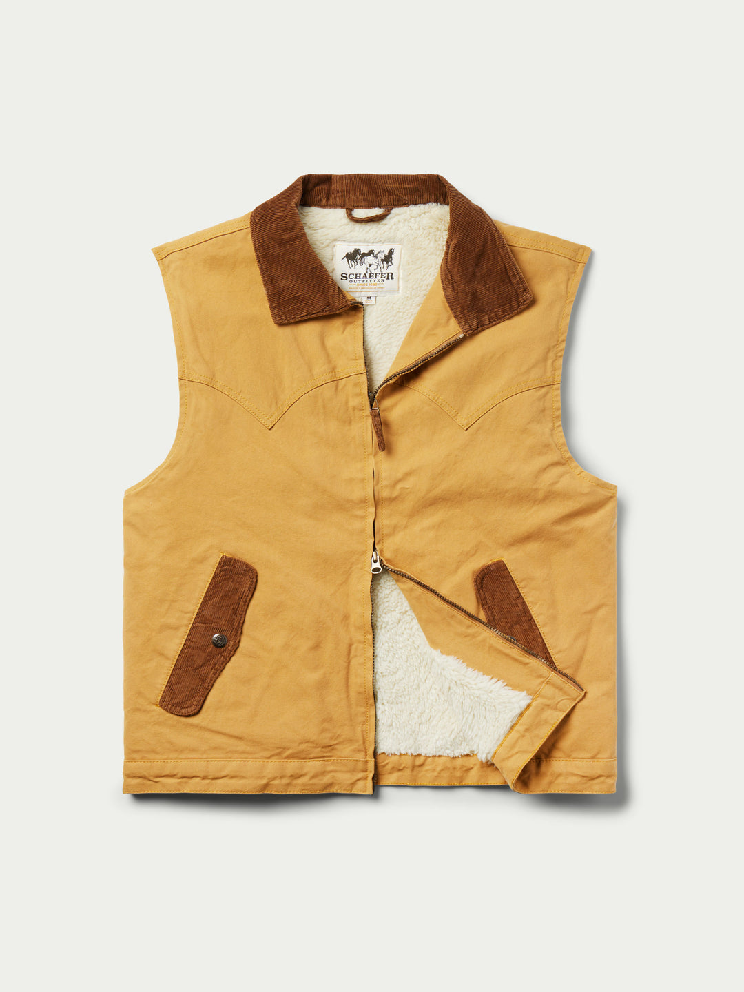 Zip Canvas Vest w/ Sherpa Lining (Suntan)