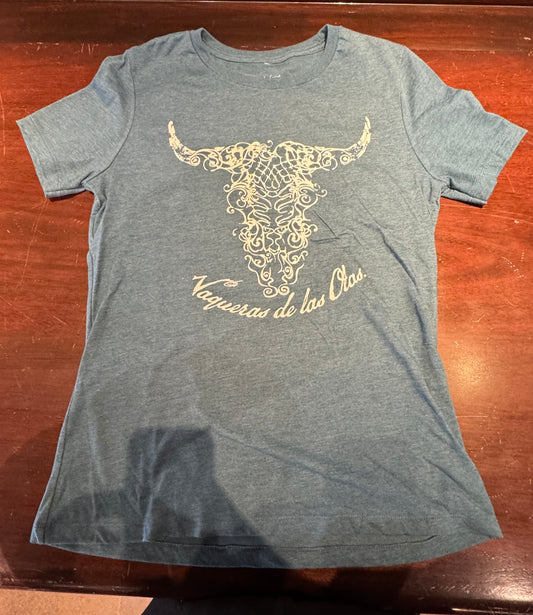 Vaqueros de Las Olas Wms cow skull T-shirt