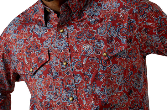 Ariat Dark Red Tyrone Snap-Front Fitted Long-Sleeve